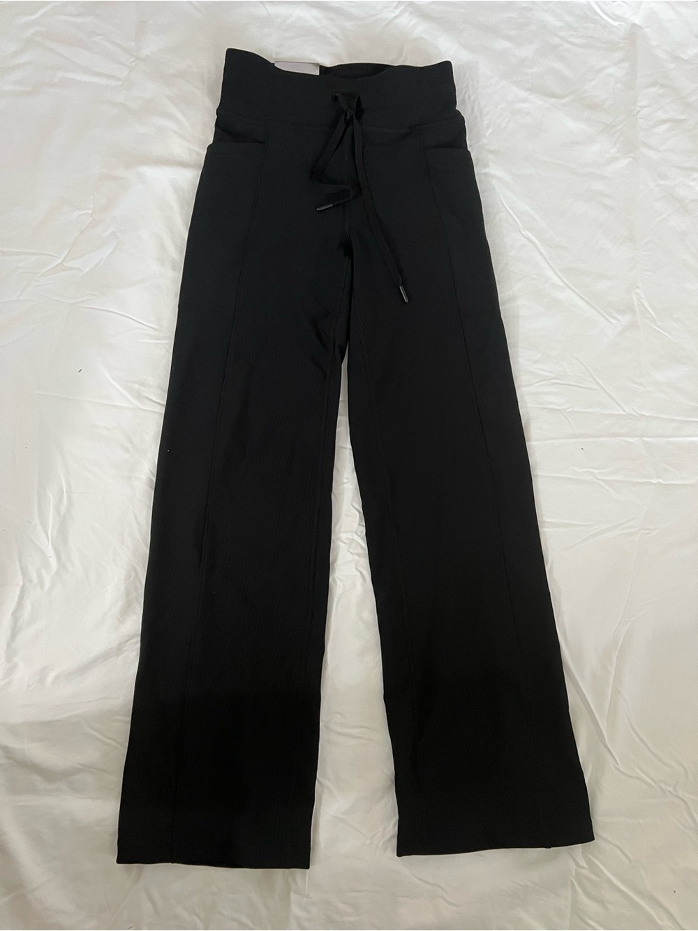 High-Rise Black Wide-Leg Drawstring Pants #105